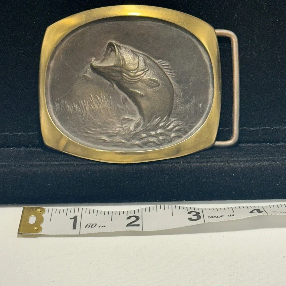 Vintage 1978 SL Knight Solid Bronze Largemouth Bass Fishing Belt Buckle USA
